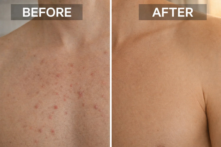  voor en na vergelijking van huid met ingegroeide haren versus gladde gezonde huid zonder irritatie