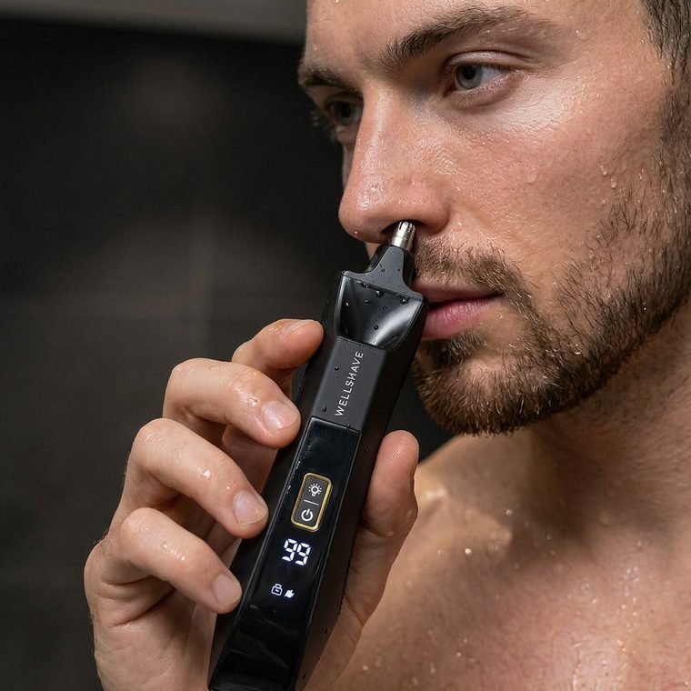 Man gebruikt de Wellshave neustrimmer